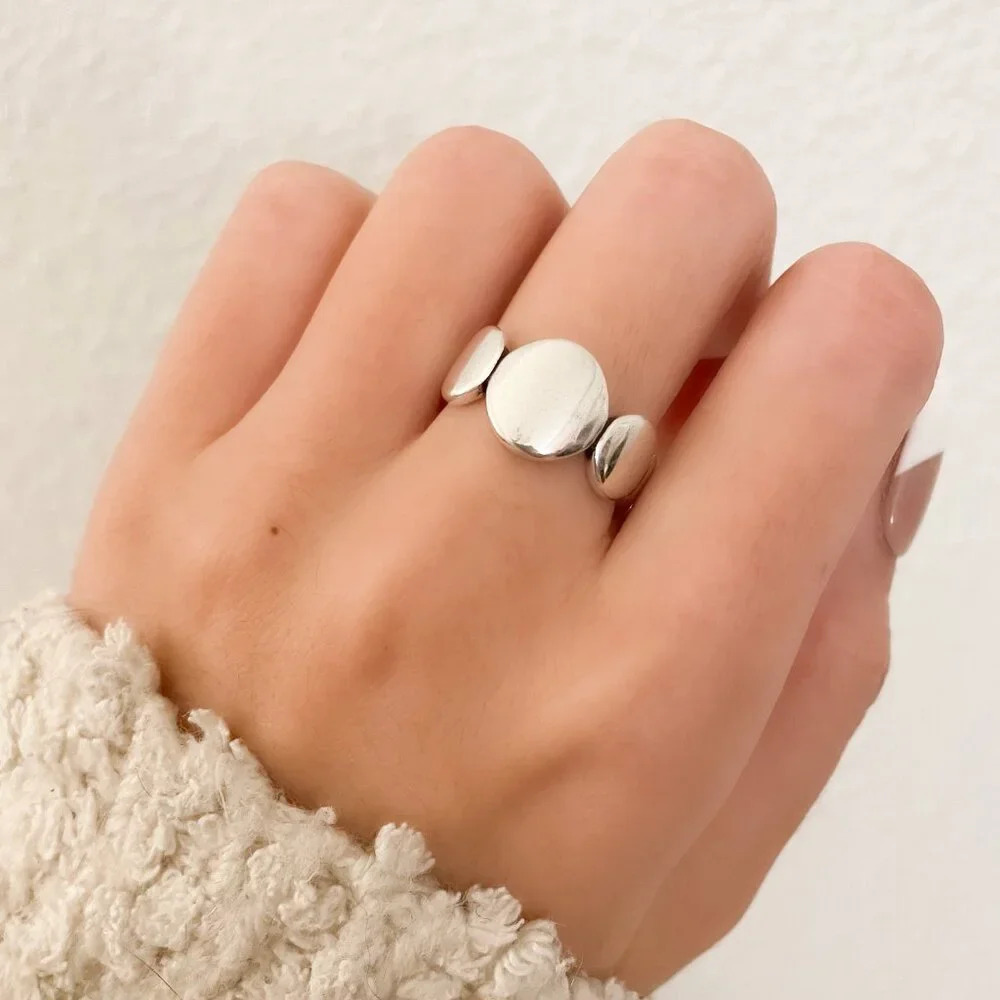 925 Sterling Silver Oval Ring Minimalist Ring Round Circle Ring Round Ring Band - Picture 2 of 10